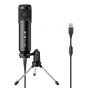 Micrófono USB profesional de condensador, con control de volumen y efecto eco